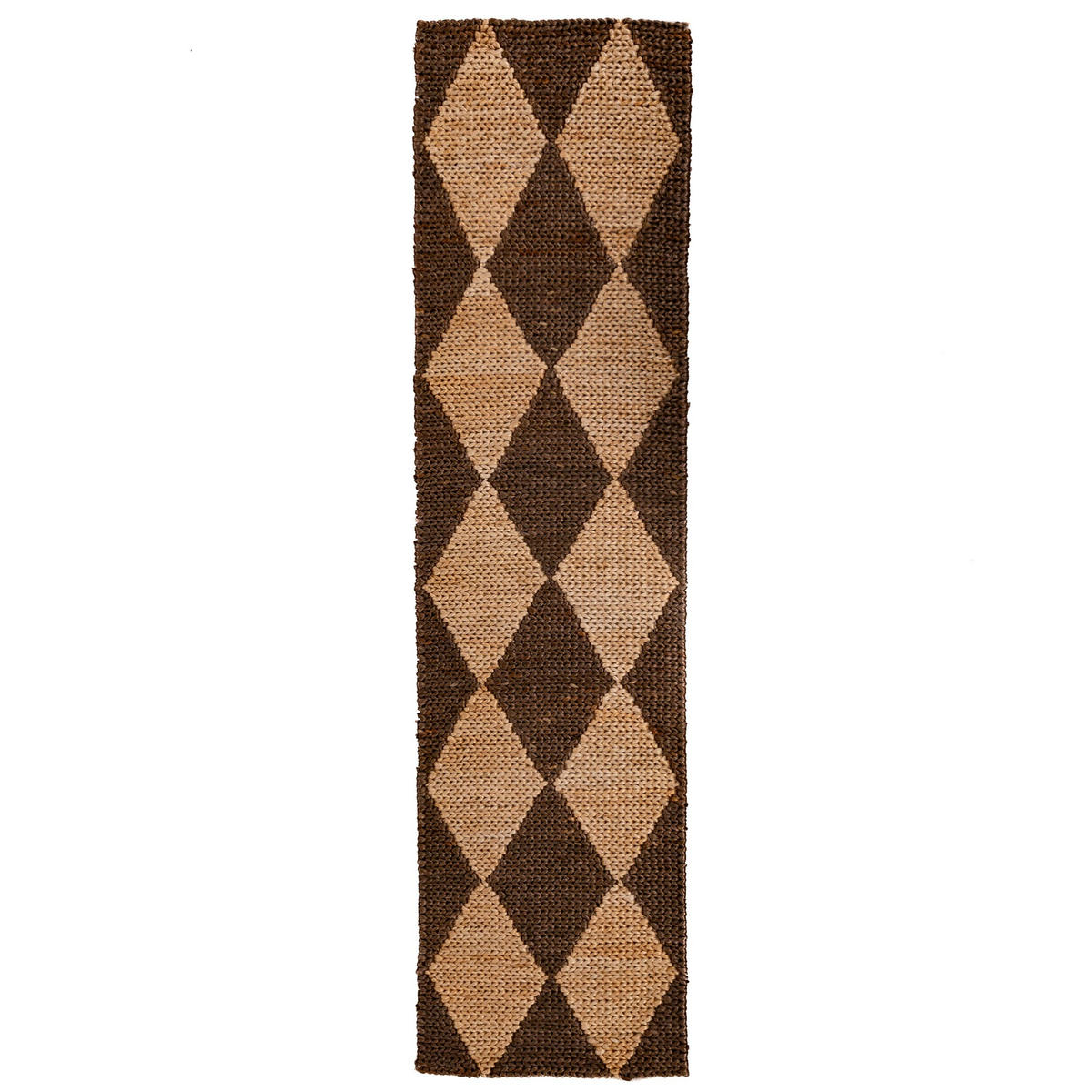 TEPPICH Jute Flachgewebe Rauten Muster, Wohnzimmer Braun Läufer 60x230 - Braun, Textil (60/230cm) - KADIMA DESIGN