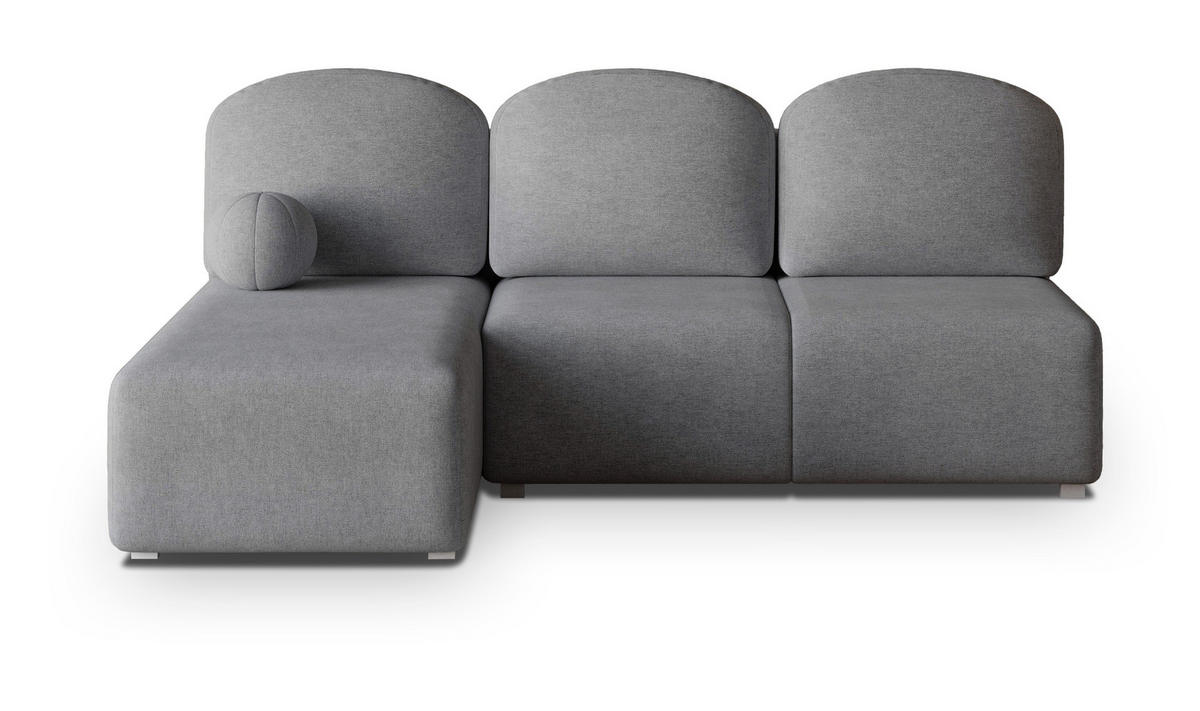 ECKSOFA TRAMA Grau Geflochtener Stoff mit Schlaffunktion - Grau, Holz (200/143cm) - MASSENO