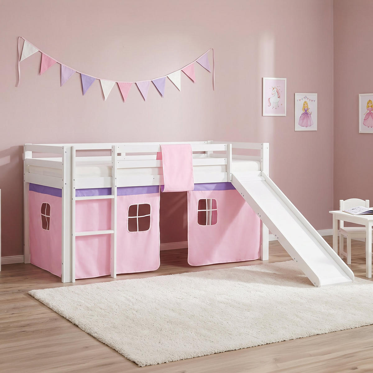 HOCHBETT 90/200 cm mit Lattenrost ROSA - Weiß/Rosa, Holz - Homestyle4u