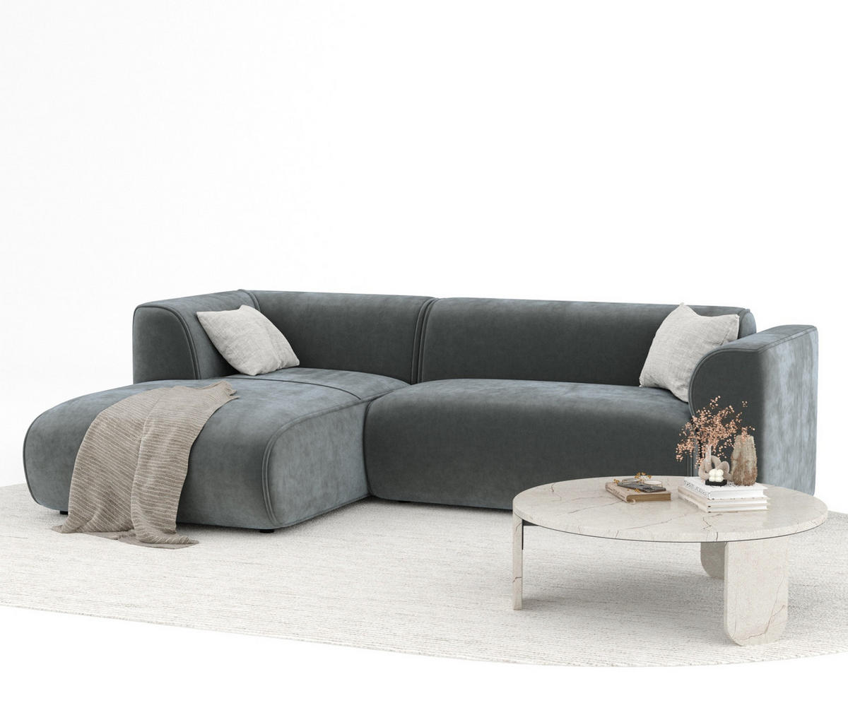 ECKSOFA Melani Dunkelgrau Samtstoff - Schwarz/Grau, Holz/Holzwerkstoff (253/153cm) - Maison de Reve