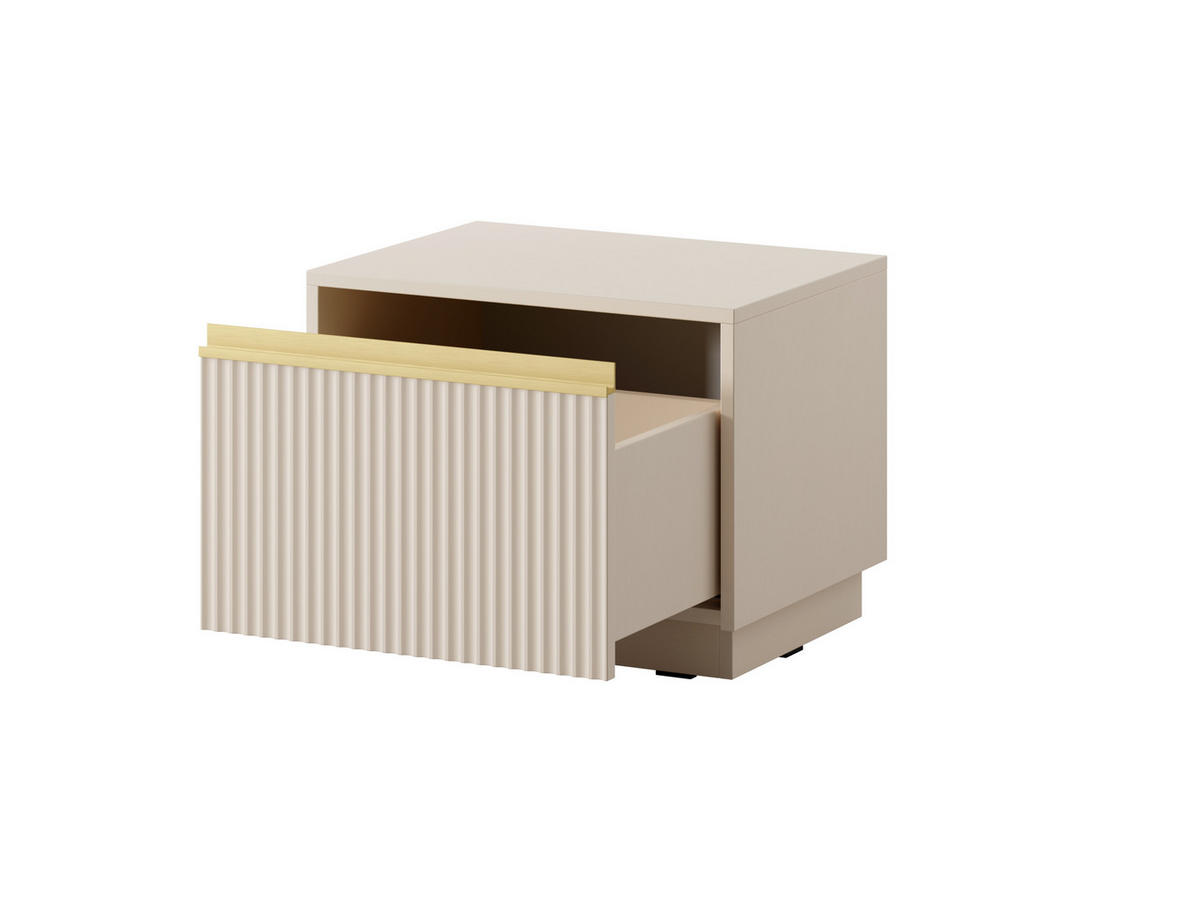 NACHTTISCH Loren in Kaschmirfarbe mit Schublade und geriffelten Fronten - Kaschmir/Goldfarben, Holzwerkstoff/Kunststoff (54/42/39cm) - Ravio