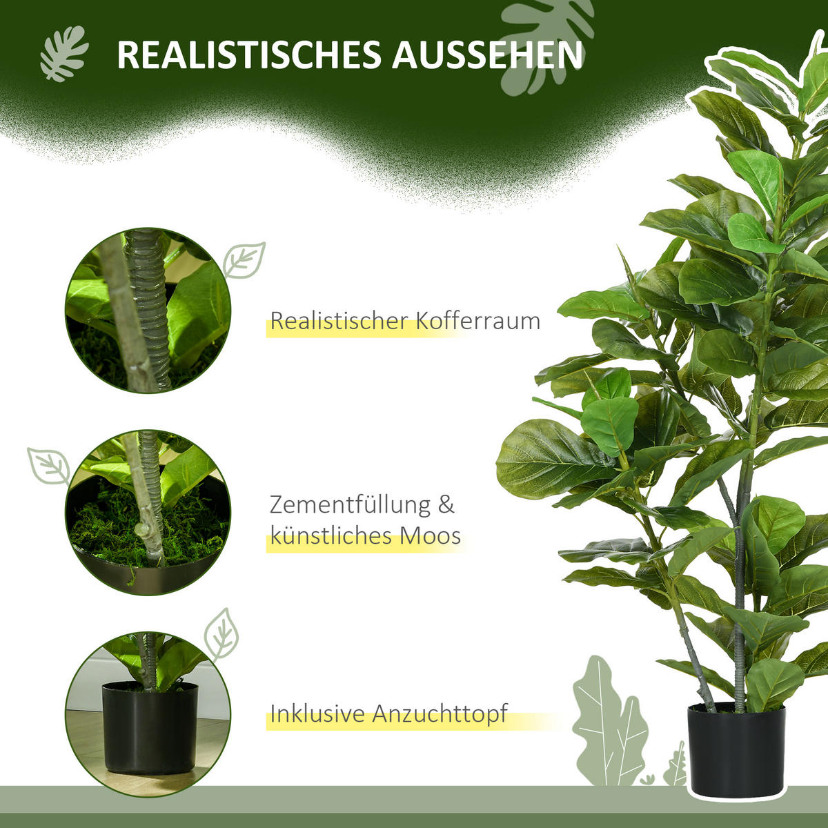 KUNSTPFLANZ PEVA Metall Grün - Grün, Metall (110cm) - HOMCOM