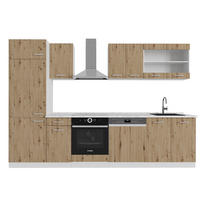 KÜCHENZEILE R-Line Artisan Eiche/Weiß 300 cm ohne AP - Eiche Artisan/Weiß, Holzwerkstoff (300/81.6/46cm) - Vicco
