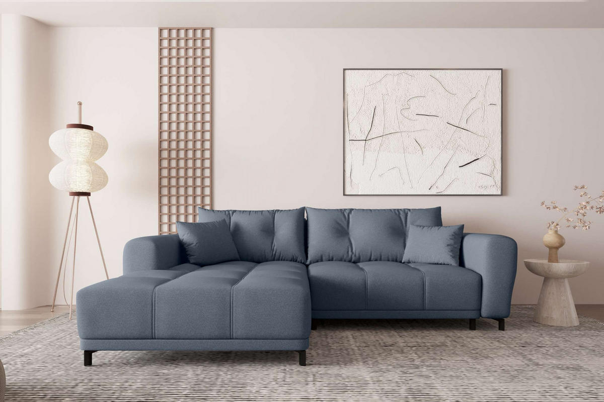 ECKSOFA Massimo Strukturstoff Dunkelblau inkl. Schlaffunktion Links - Schwarz/Dunkelblau, Textil/Metall (246/177cm) - 99rooms
