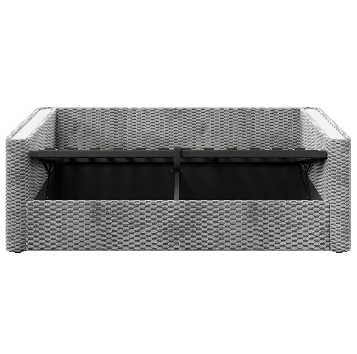 TAGESBETT aus Samt und MDF 90x200 cm Grau mit LED-Beleuchtung und hydraulischem Stauraum - Grau, Textil (90/200cm) - Modfu