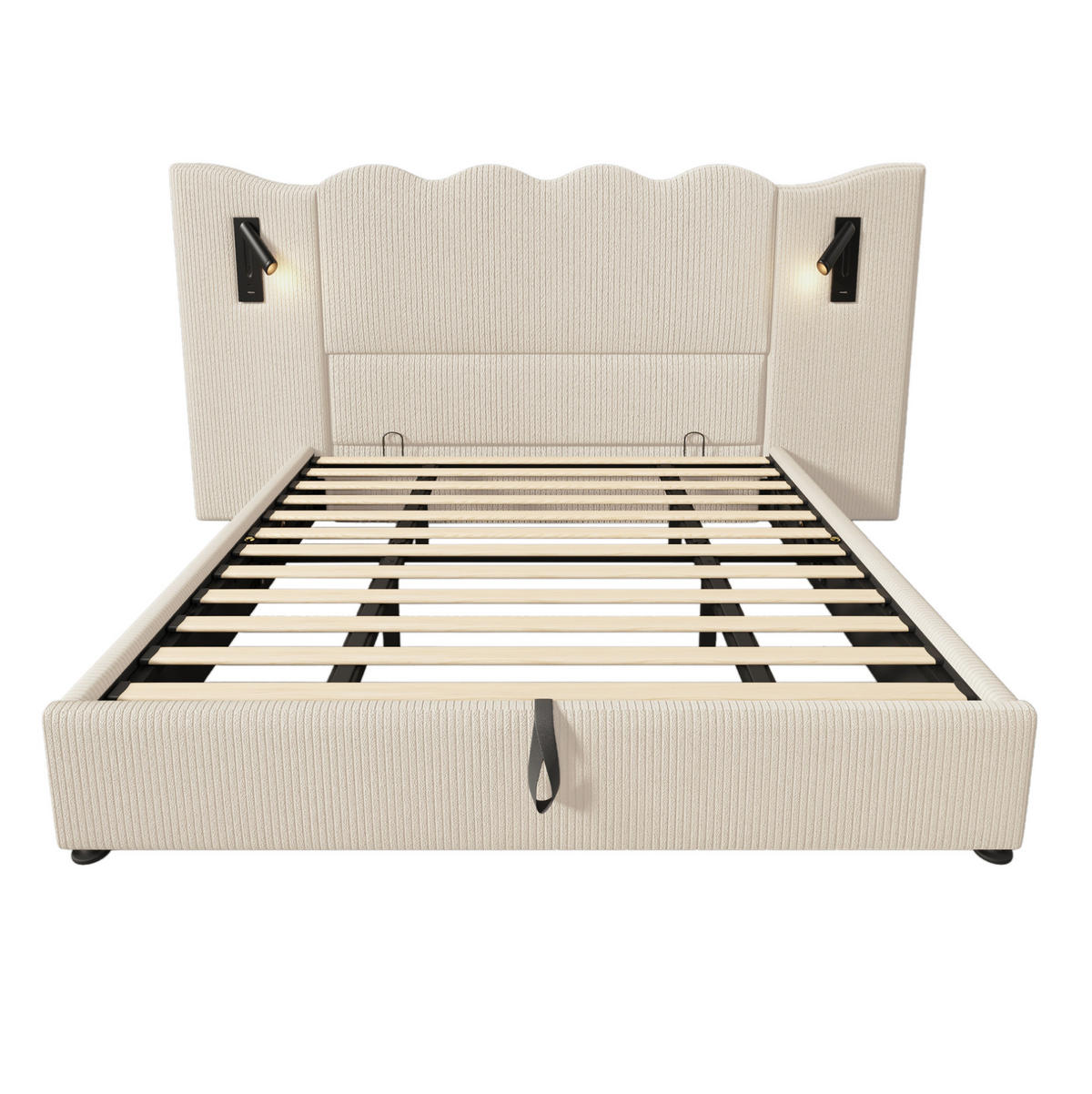 POLSTERBETT 180/200 cm in Beige mit Bettkasten, Leselicht und USB- und Type-C-Anschlüssen - Beige, Leder (180/200cm) - Flora Grace