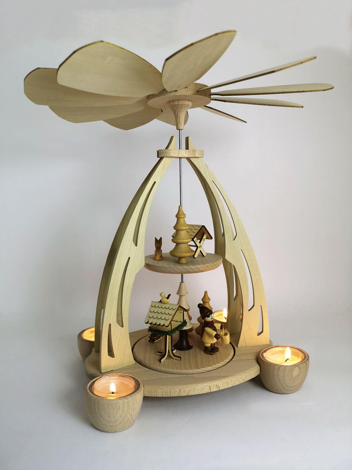 PYRAMIDE Vogelfütterung 20/24/35 cm - Multicolor, Holz (0.1/35/0.1cm) - Dekoteam24