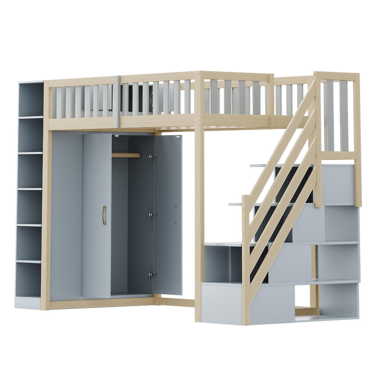 HOCHBETT 90/200 cm Grau mit Kleiderschrank und Stauraum - Grau, Holz (90/200cm) - MIVRAY