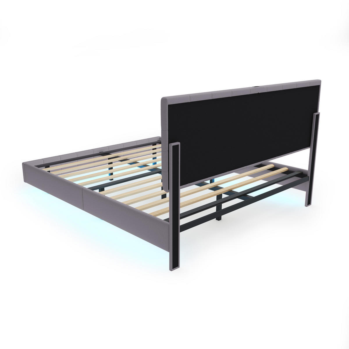 POLSTERBETT 160/200 cm grau mit LED-Beleuchtung und Kopfteil-Design - Grau, Textil (160/200cm) - OKWISH