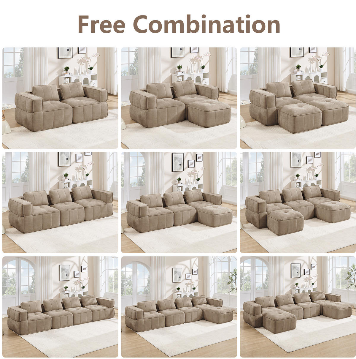 SOFA 198/162/67 cm in Sand mit modularem Design und breiter Sitzfläche - Sandfarben, Kunststoff (162/67/198cm) - Flora Grace
