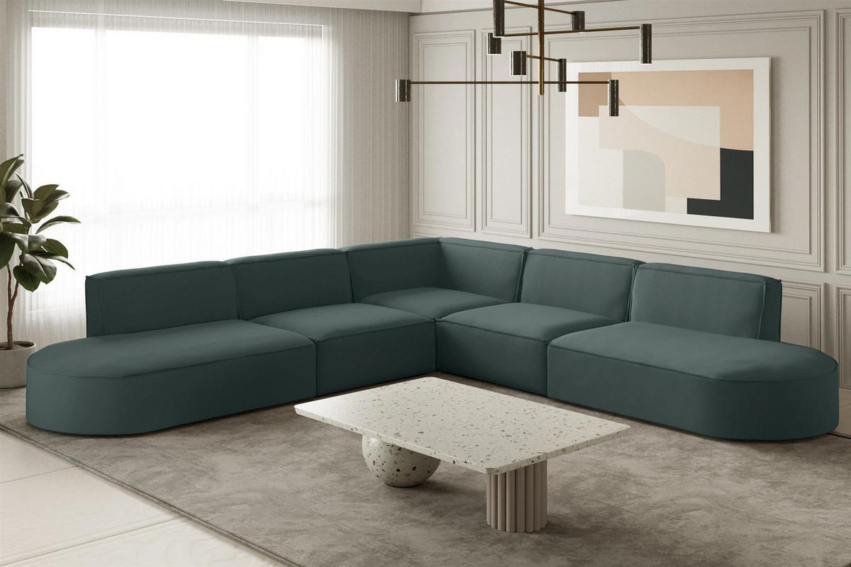 ECKSOFA Universal Palma Opera Velvet - Smaragdgrün, Holzwerkstoff/Textil (276/276cm) - Fun Möbel