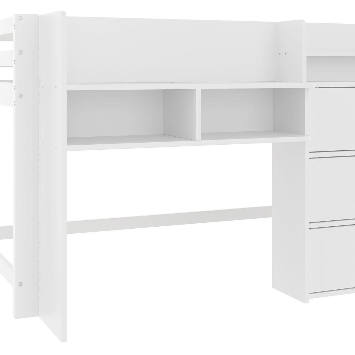 HALBHOHES BETT 90x200cm Weiß Hausform Entertainment-Bereich Staufächer - Weiß, Holz (90/200cm) - FLIEKS