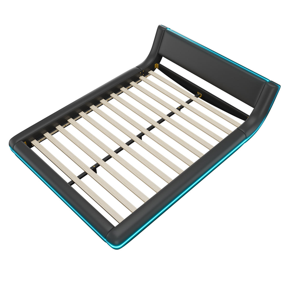 KREVET 140/200 cm s LED ambijentalnom rasvjetom, PU presvlakom i niskim profilom, Crna - crna, plastika (140/200cm) - Redom