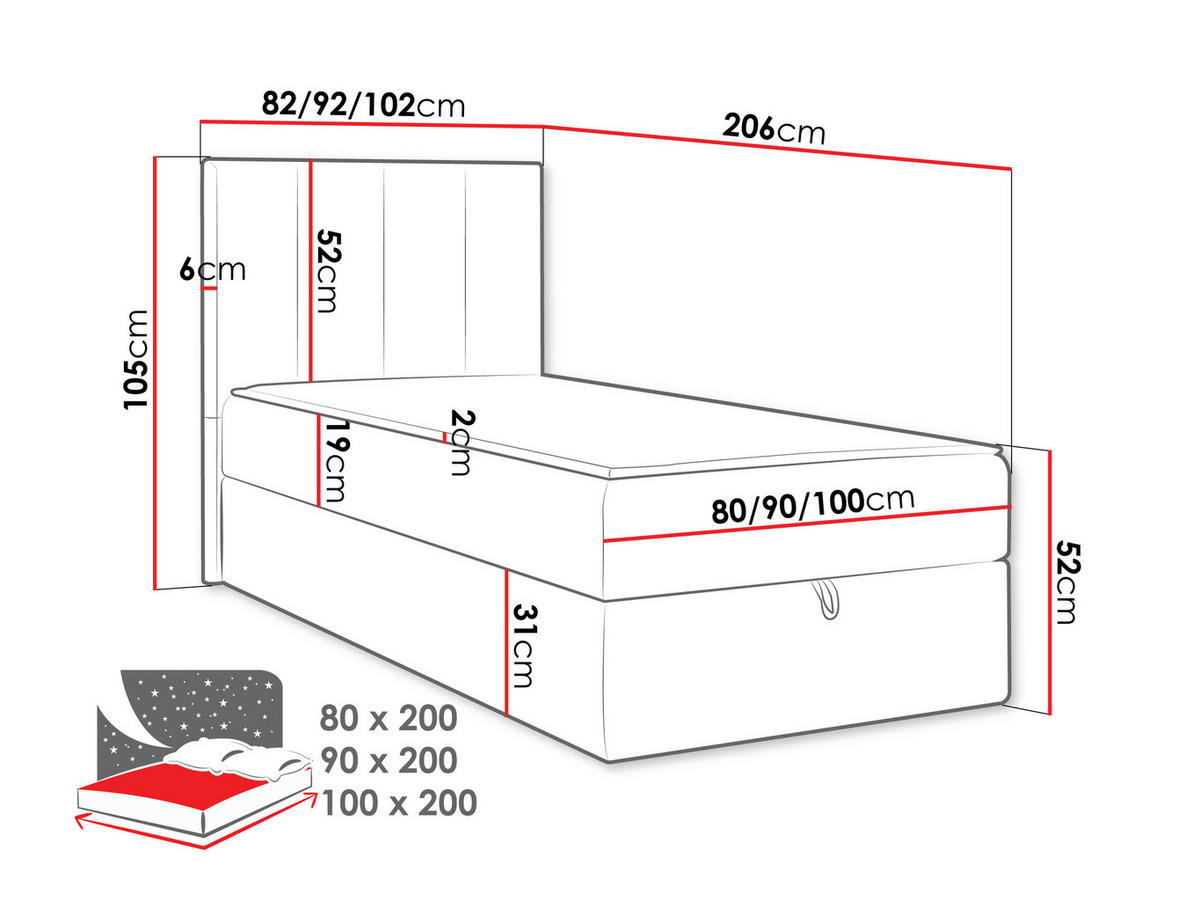 BOXBETT Rebos Single Boucle - H3 - Creme, Holz/Textil (100/200cm) - MIRJAN24