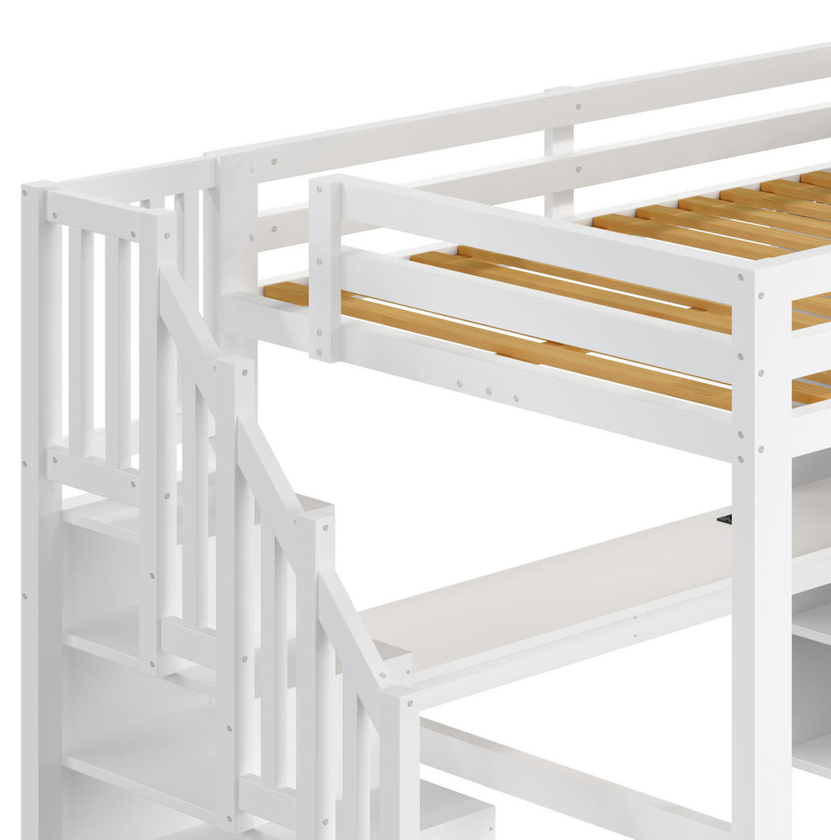 HOCHBETT 140/200 cm Weiß mit Schreibtisch, Kleiderschrank und LED - Weiß, Holz (140/200cm) - MIVRAY