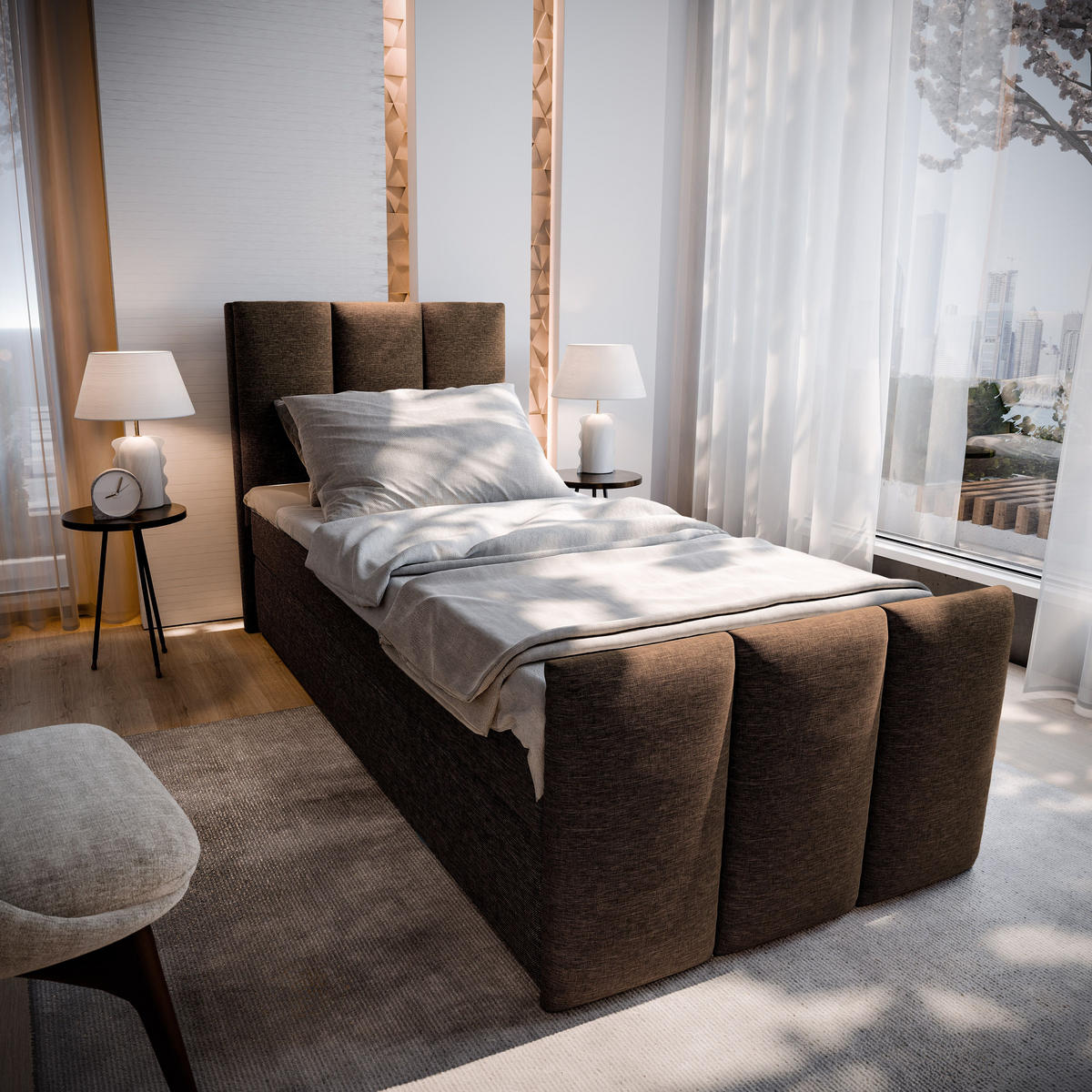 BOXBETT LAGO 100 100x200 cm mit Matratze und Topper - Braun - Braun, Holz (100/200cm) - MASSENO