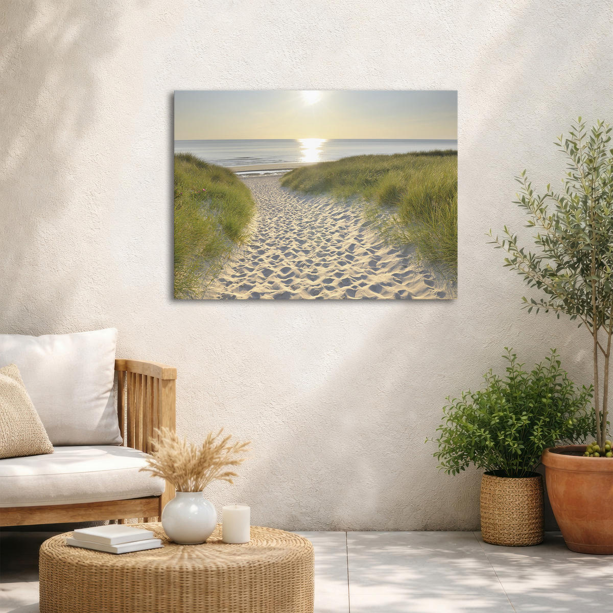 LEINWANDBILD Strandspaziergang Sonnenaufgang 50x70cm - Braun/Grün, Textil (50/1cm) - Art for the Home