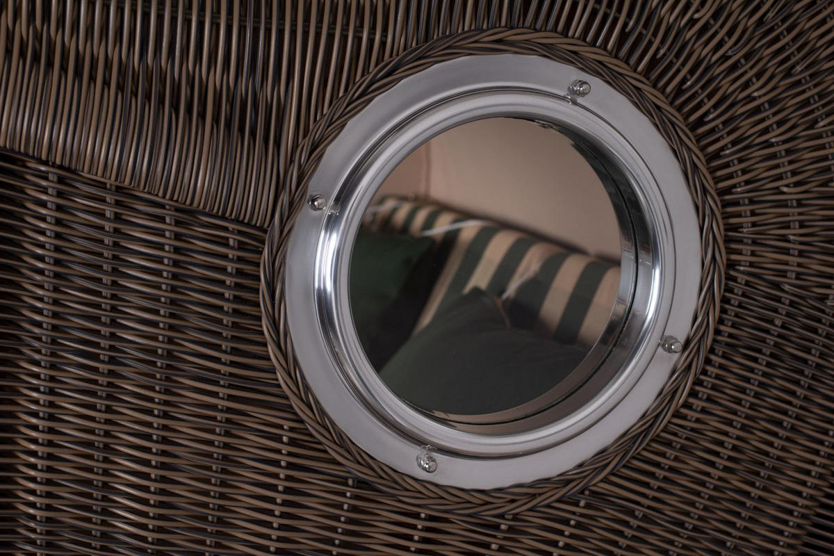 STRANDKORB Komplettset: Ammersee Grande XL Mahagoni Bullauge - PE grau - Modell 506 - Beige/Grün, Holz/Kunststoff (142/165/95cm) - bene living