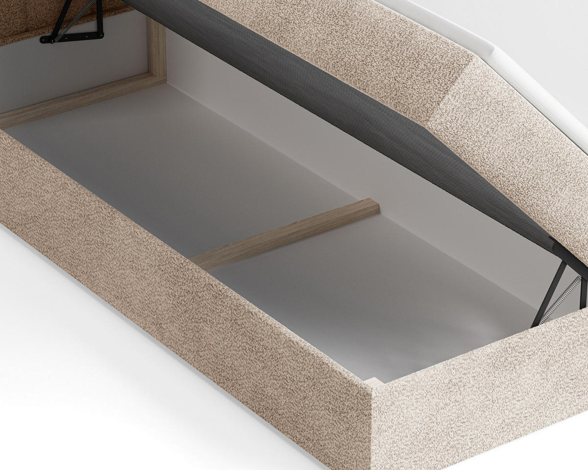 BOXBETT 01 140 x 200 cm - Arena – Stilvoll und bequem Mit Bettkasten, PU-Topper, Federmechanismus, waschbarer Bezug - Beige, Holz (140/200cm) - ROYAL24_MARKT