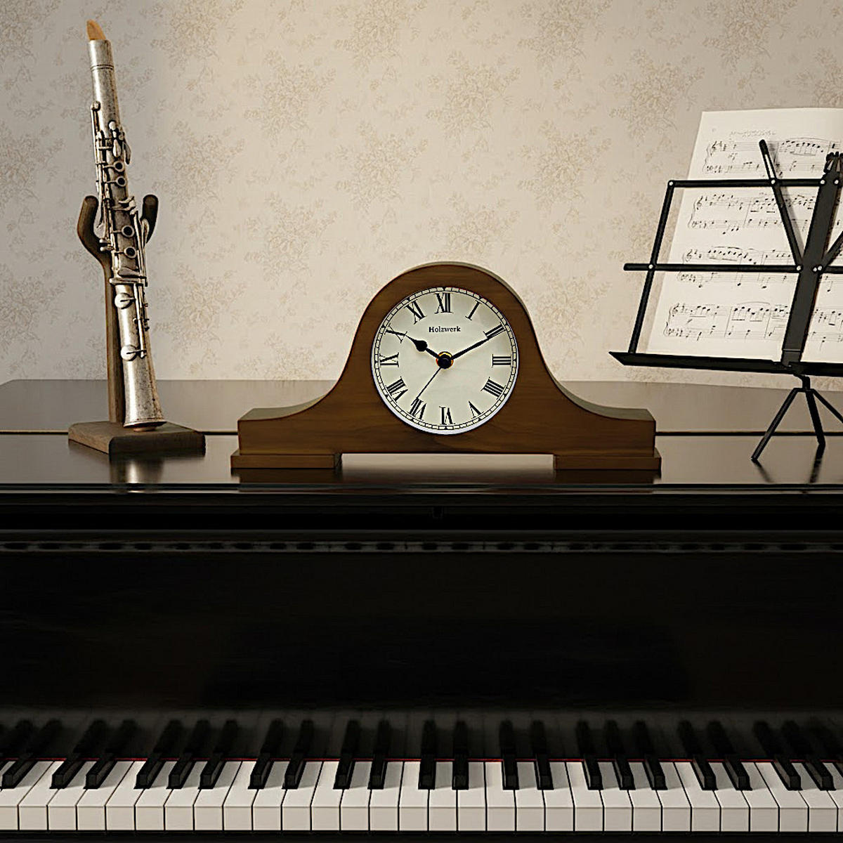 TISCHUHR Holz Vintage GOSLAR Retro Tisch Uhr, walnuss braun - Walnussfarben, Glas/Holz (33/15/5cm) - Holzwerk