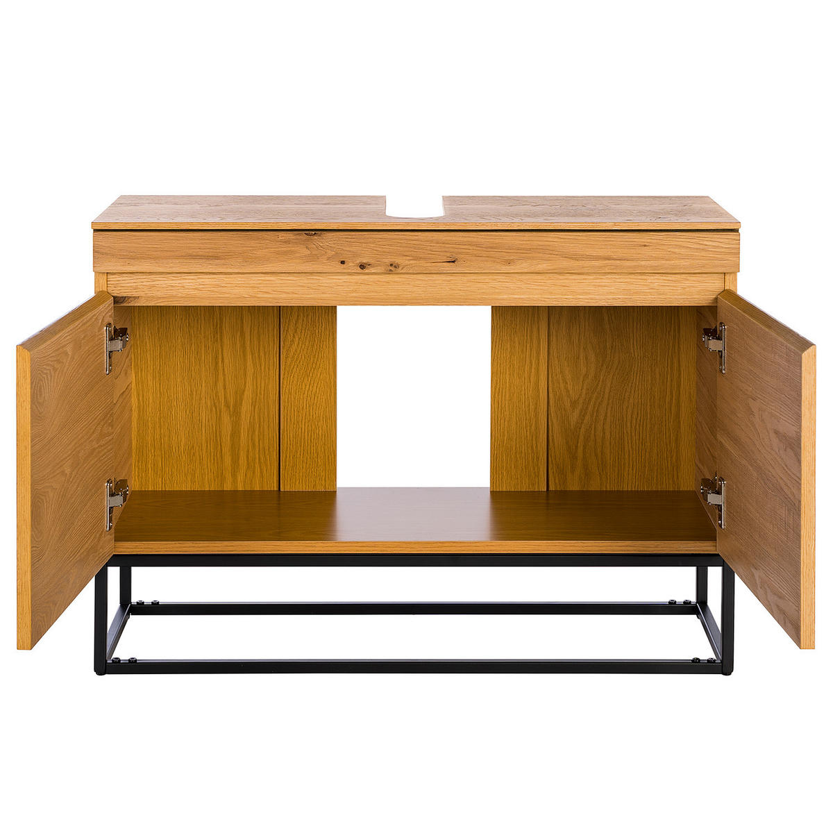 WASCHBECKENUNTERSCHRANK - Echtholzfurnier / Eisen, Eiche / Schwarz - Eichefarben, Holzwerkstoff (80/57/30cm) - home24