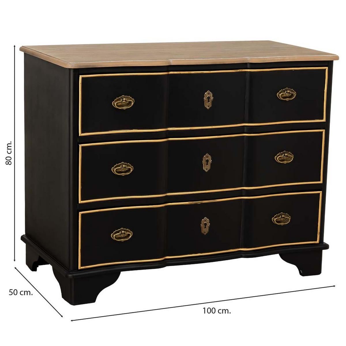 KOMMODE aus holz 100x50x80cm - Schwarz, Holz (100/80/50cm) - Wanderlust