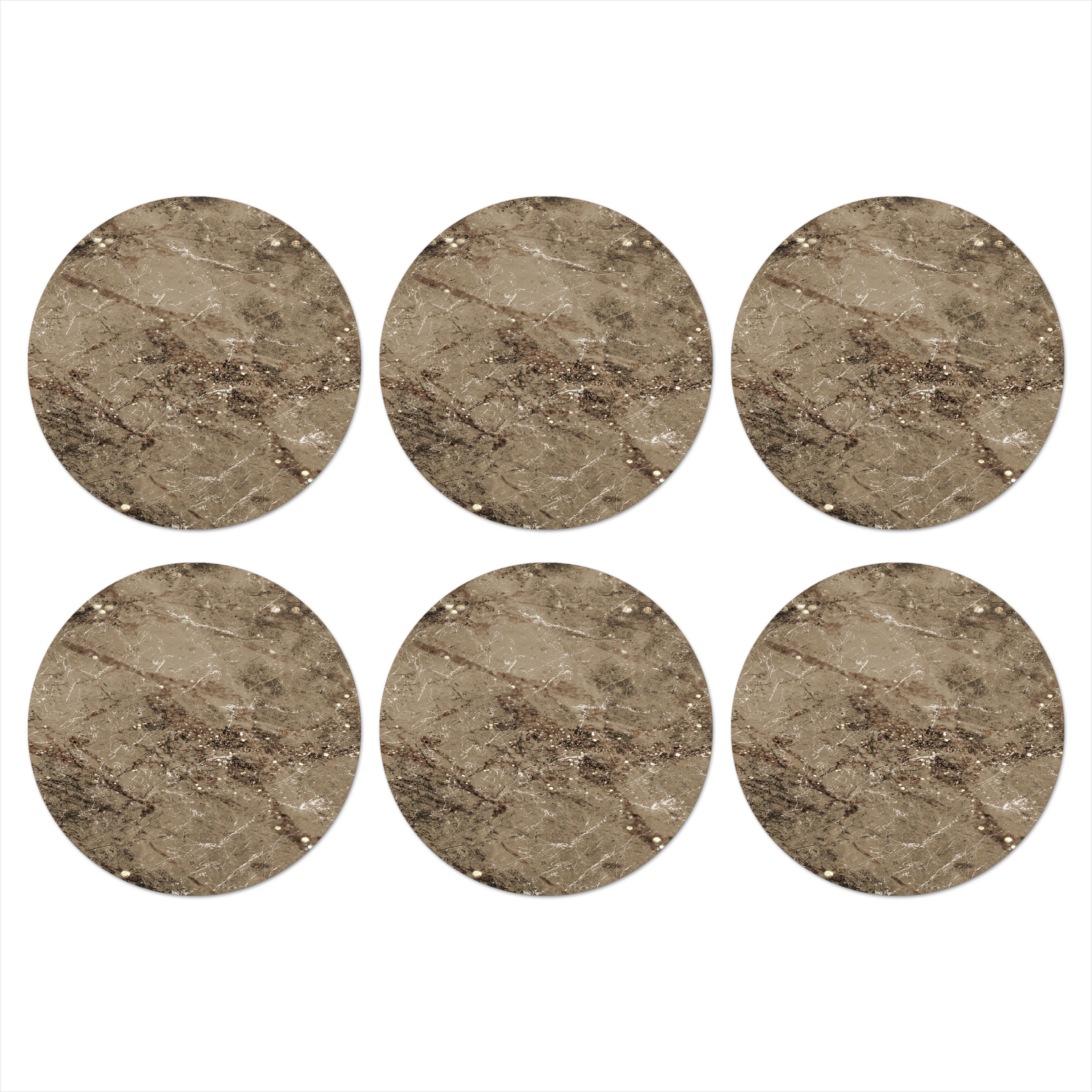 GLASUNTERSETZER 6er-Set Rund Marmor - Braun - Glitter 10x10 cm - Braun, Naturmaterialien (10/0.2cm) - MuchoWow