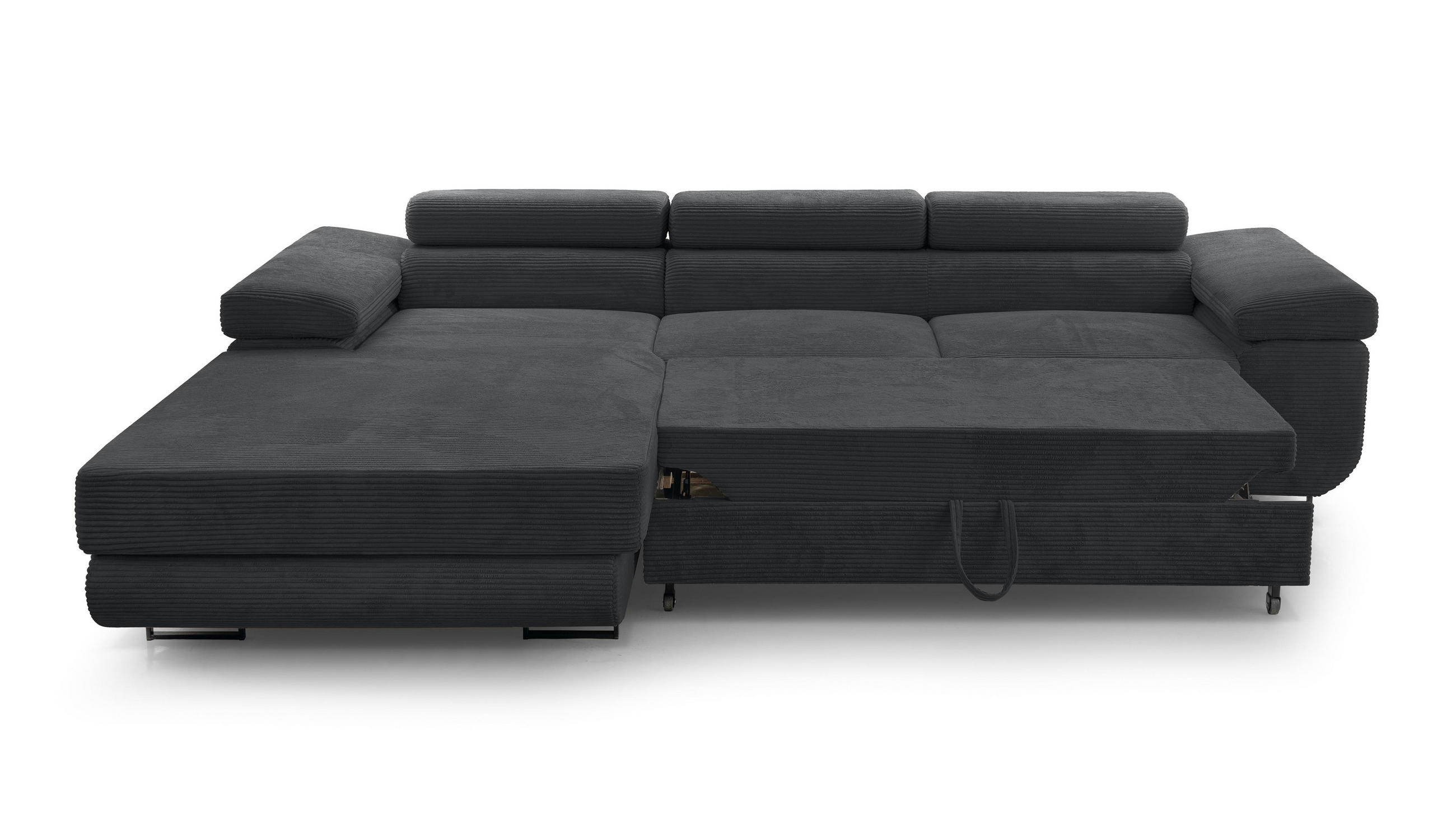 ECKSOFA L Form Arborio Dunkelgrau 280/203/90 cm Links mit Schlaffunktion - Schwarz, Textil/Metall (203/280cm) - AX Living