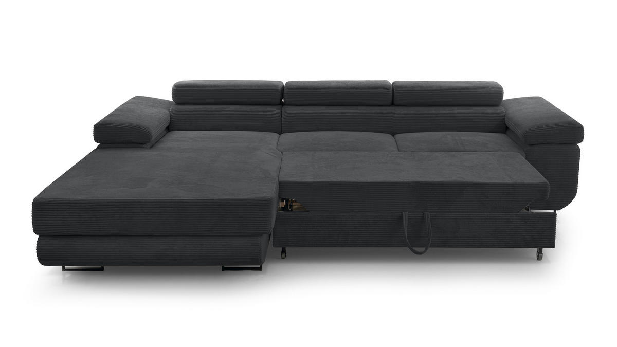 ECKSOFA L Form Arborio Dunkelgrau 280/203/90 cm Links mit Schlaffunktion - Schwarz, Textil/Metall (203/280cm) - AX Living