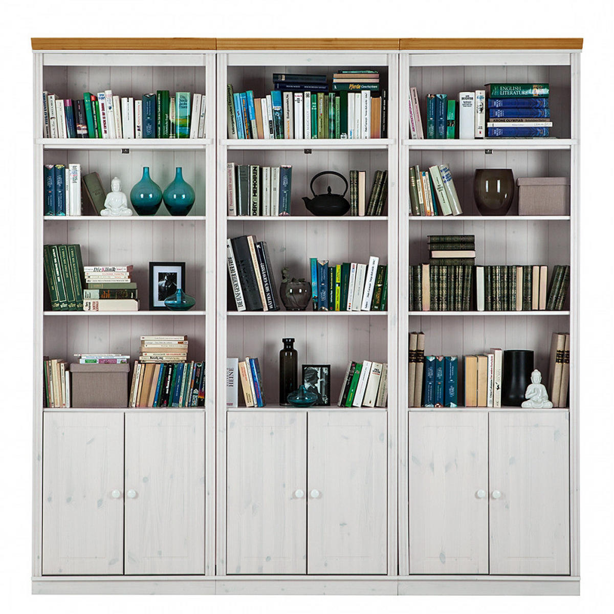 BÜCHERWAND - Kiefer massiv - Typ C - Weiß/Kieferfarben, Holz (222/223/37cm) - home24