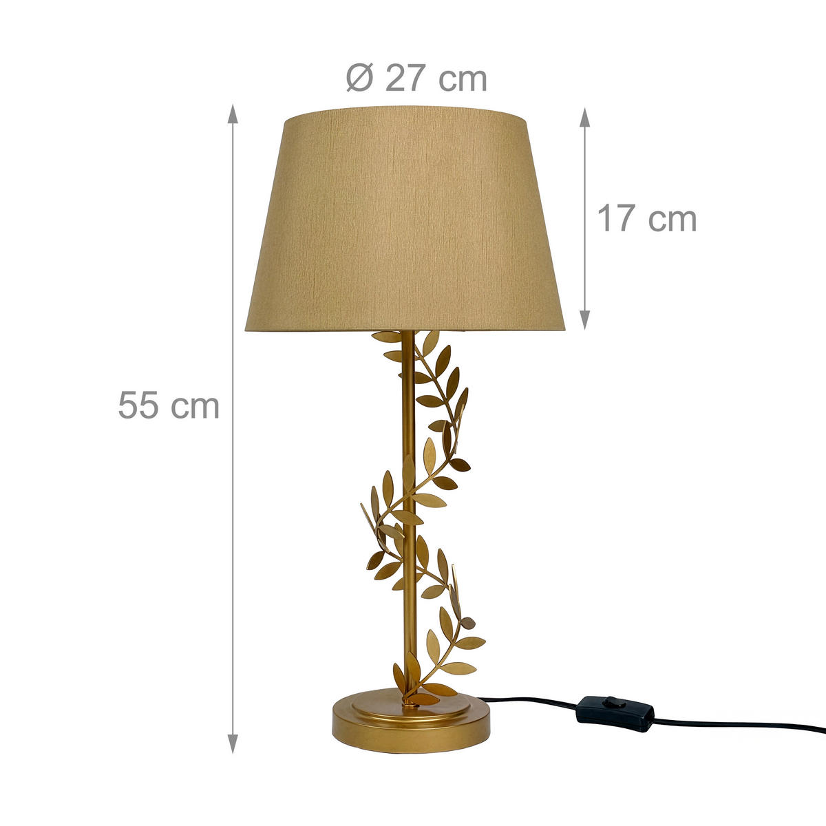 TISCHLAMPE - Goldfarben, Textil/Metall (27/27/55cm) - Relaxdays