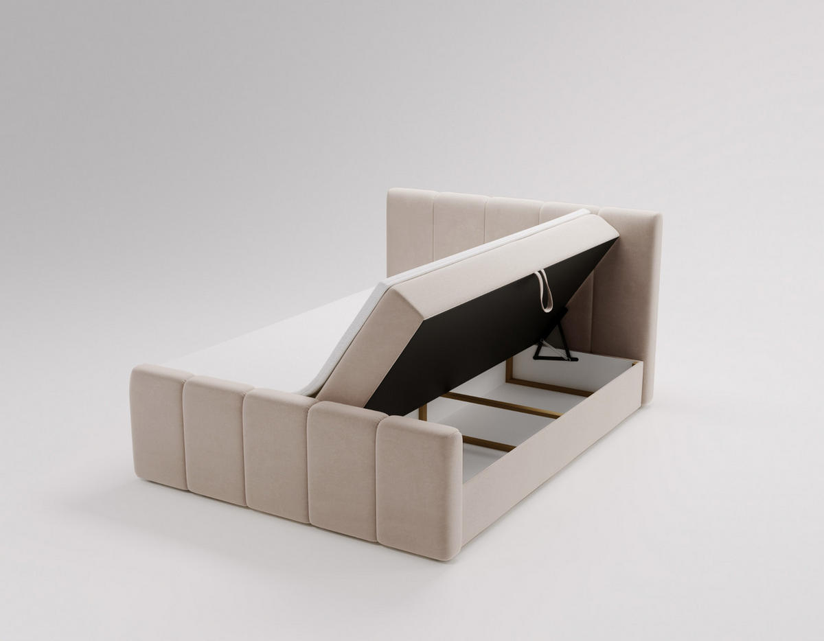 BOXBETT Berg Mit Matratze, Stoff Komodo Dunkelbeige 140x200 cm - Cappuccino, Holz (140/200cm) - Kaiser Möbel