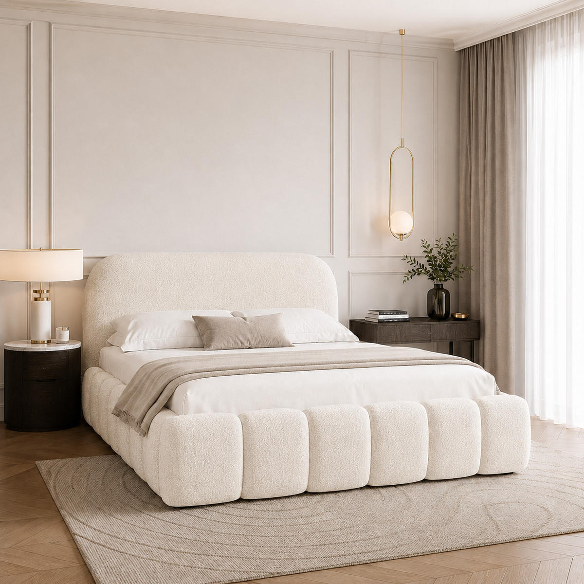 POLSTERBETT BELLURE mit Bettkasten 180x200,Doppelbett mit Stauraum,Lattenrost,Boxspringbett-Optik,ohne Matratze-Creme - Creme, Holz (180/200cm) - Furnistar