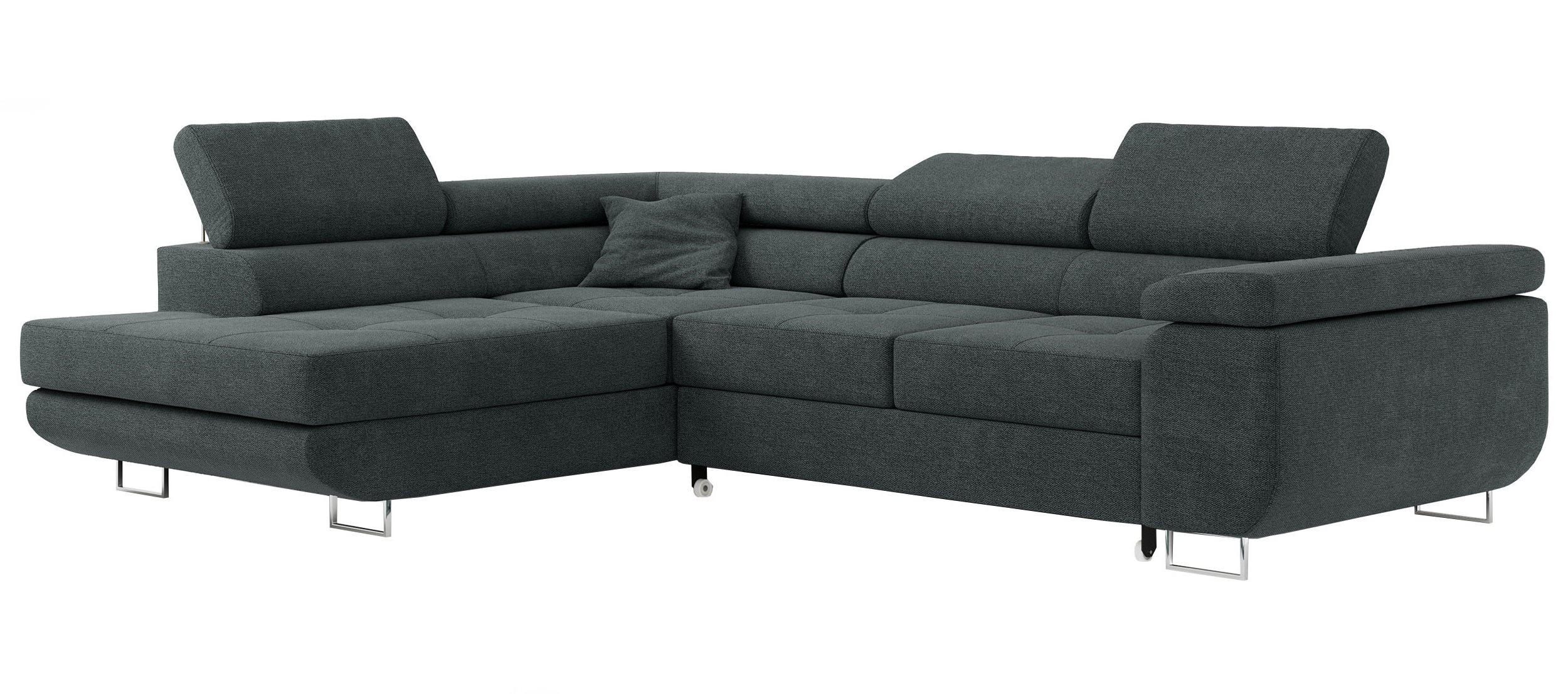 ROHOVÁ SEDAČKA GUSTAW L - Tmavě šedá Strukturovaná látka - Levá Strana - stříbrná/tmavě šedá, kov/textil (275/205cm) - MKS