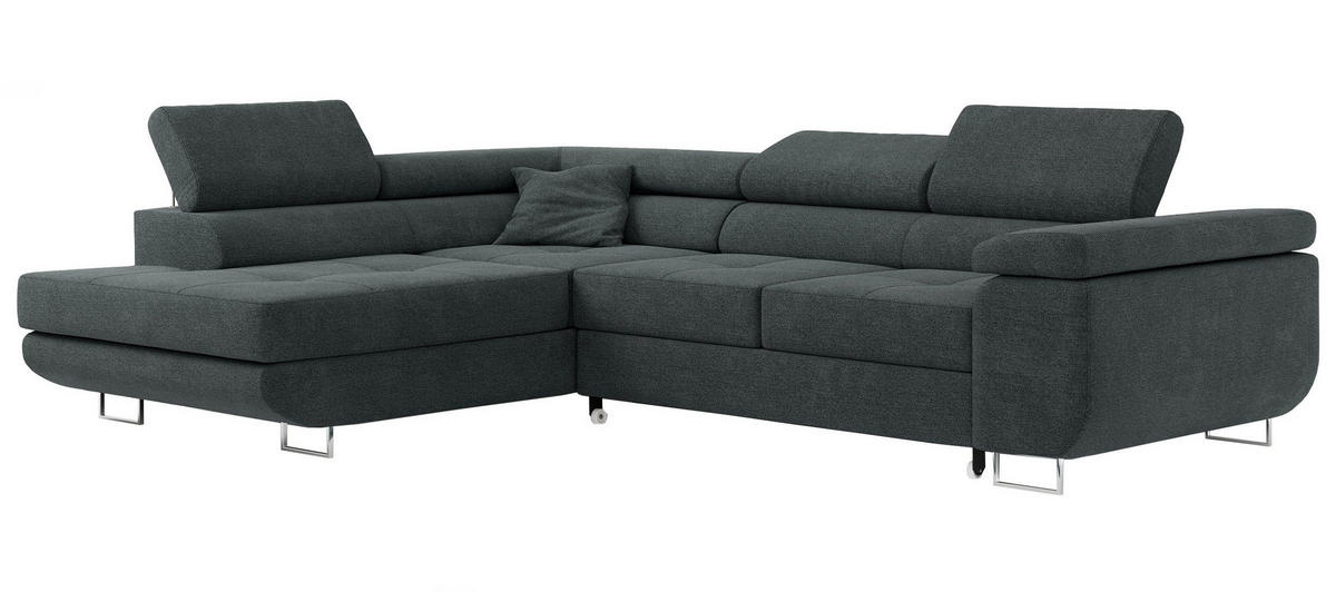 ROHOVÁ SEDAČKA GUSTAW L - Tmavě šedá Strukturovaná látka - Levá Strana - stříbrná/tmavě šedá, kov/textil (275/205cm) - MKS