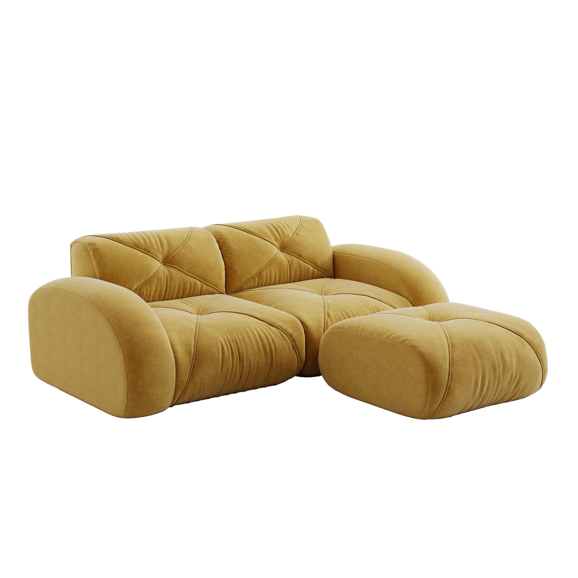 ECKSOFA 204×171×76 cm aus Chenille rahmenlos modular mit Hockern, gelb - Gelb, Textil (171/204cm) - Luhomfu