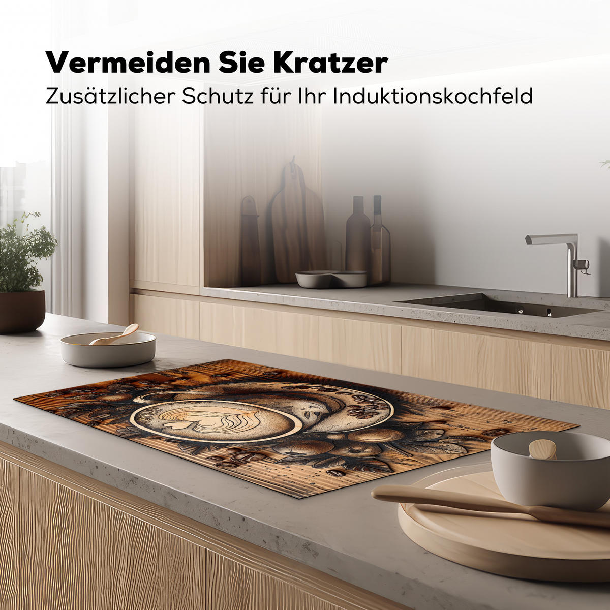 HERDABDECKPLATTE Kaffee - Vintage - Braun - Tasse - Holz Induktionsschutz 89.6x51.6 cm - Cappuccino, Kunststoff (89.6/51.6/0.2cm) - MuchoWow