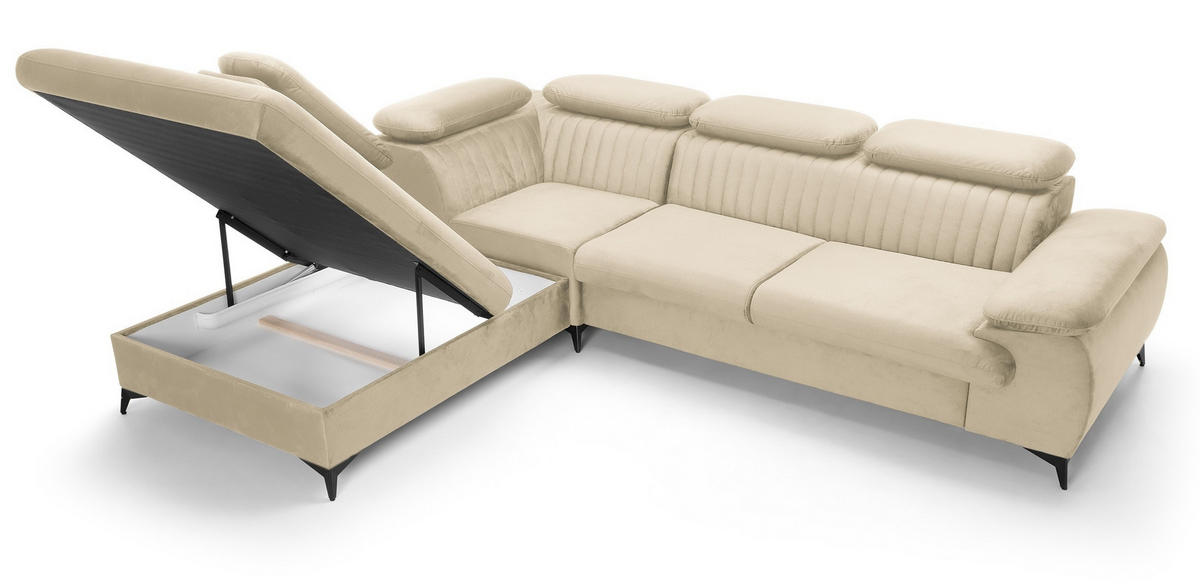 ECKSOFA 275 cm mit verstellbaren Kopfstützen Xanto L, Links, Creme - Creme, Holz (275/221cm) - Emporius