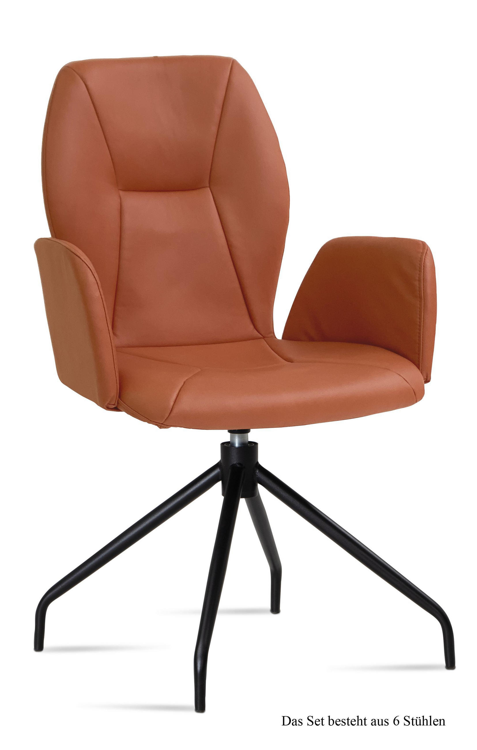 ARMLEHNSTUHL drehbar (6er-Set) Dorett 58x92x60 Schwarz/Cognac - Cognac/Schwarz, Kunststoff (60/92/58cm) - 58aufmkessel