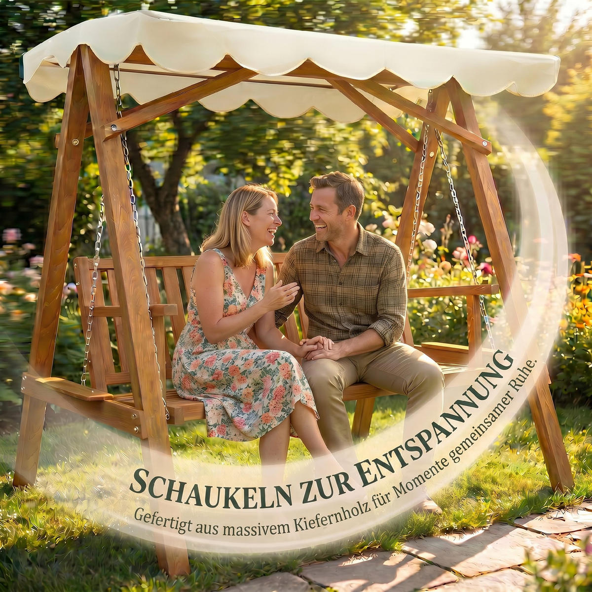 HOLLYWOODSCHAUKEL, Gartenschaukel, Lärche, Metall, Kunststoff, Natur+Creme - Naturfarben, Holz (130/185/162cm) - Outsunny