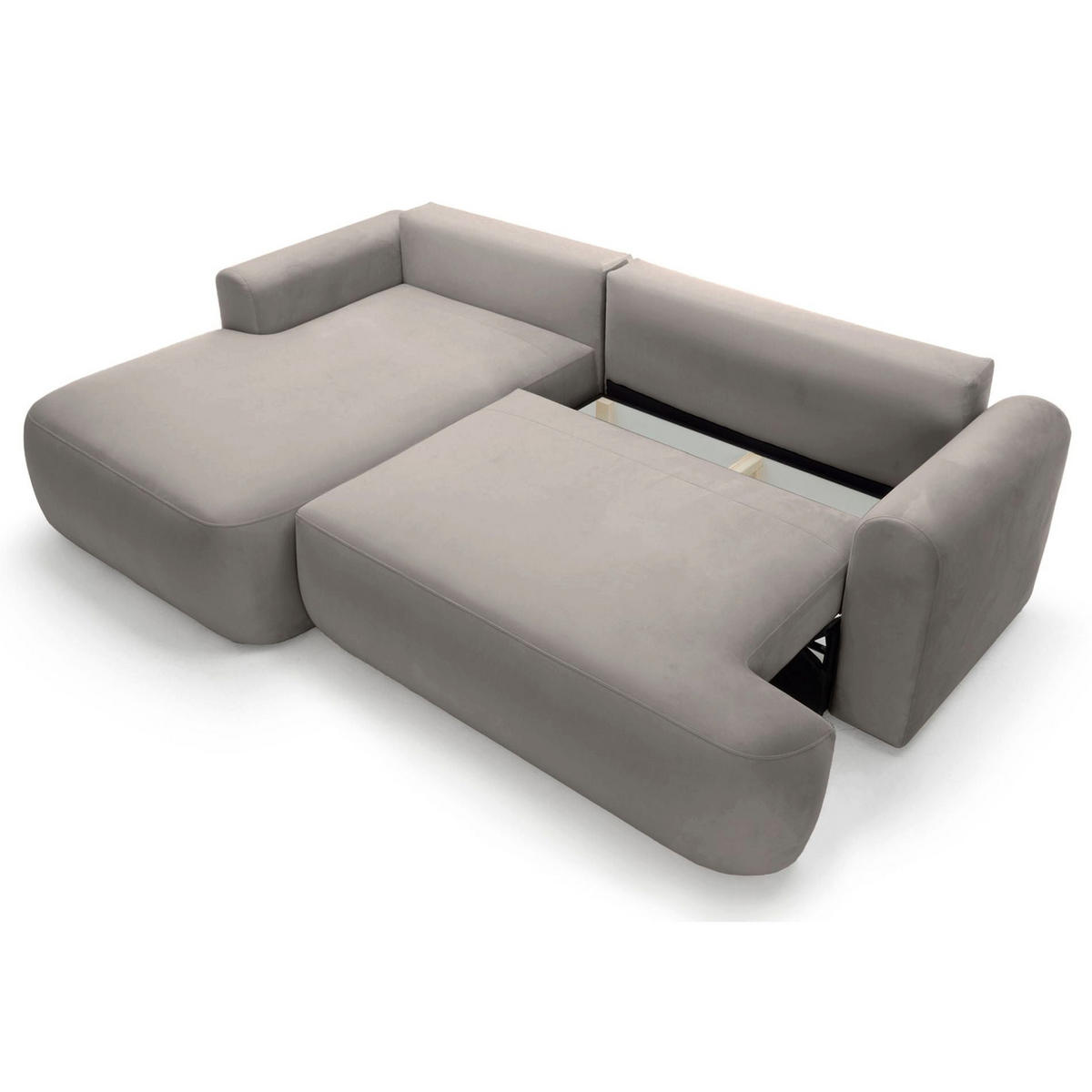 ROHOVÁ pohovka Ovo světle růžová s vodoodpudivým sametovým potahem - černá/světle šedá, textil/plast (260/165cm) - Selsey