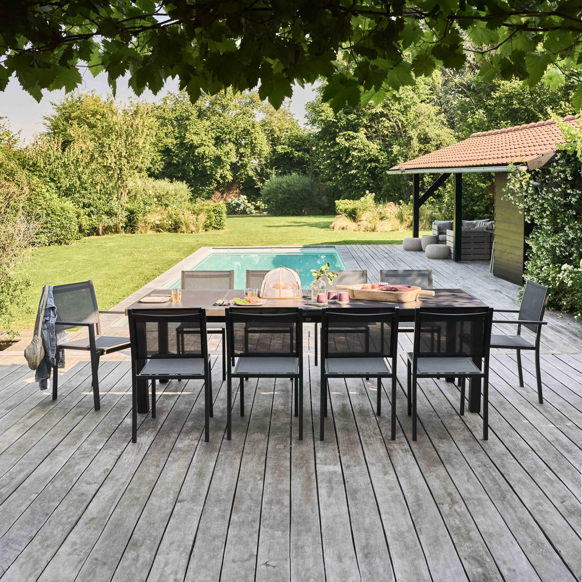 GARTENSET 11-tlg., Grau - Grau, Metall - Oviala