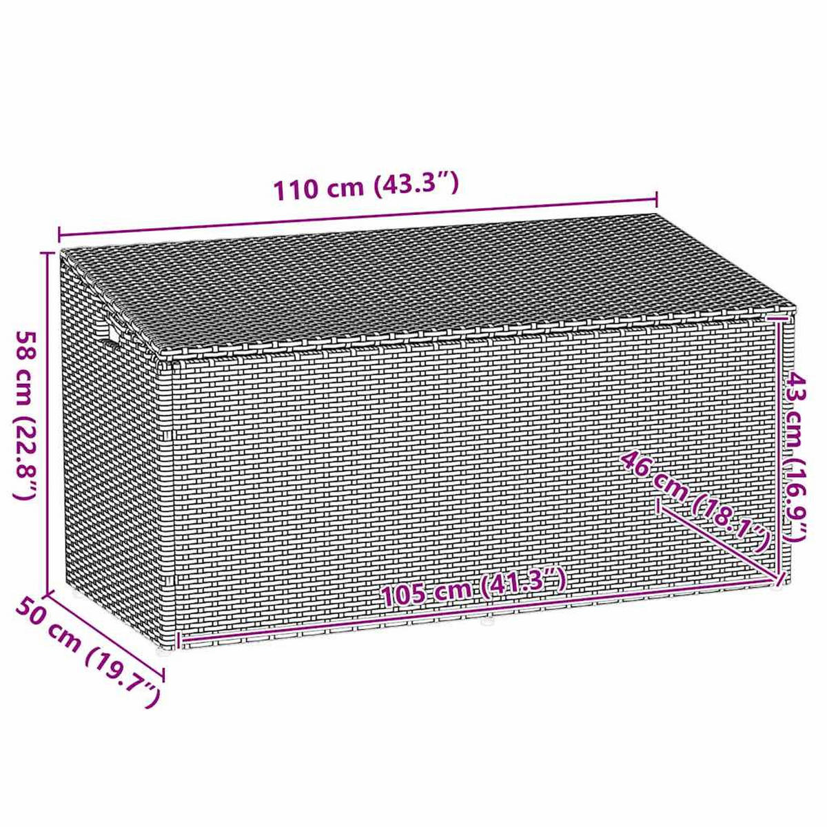 GARTEN-AUFLAGENBOX Hellgrau 110/50/58 Cm Poly Rattan - Hellgrau, Kunststoff (50/58/110cm) - vidaXL