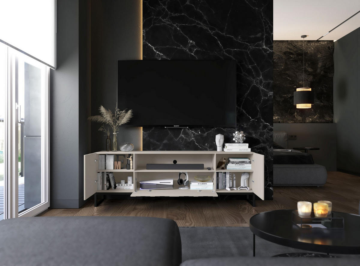 TV-SCHRANK Elpis2 Kaschmir Matt mit Metallrahmen Glamour 150 cm - Kaschmir, Holzwerkstoff (150/51.5/36.5cm) - Meble Lindner