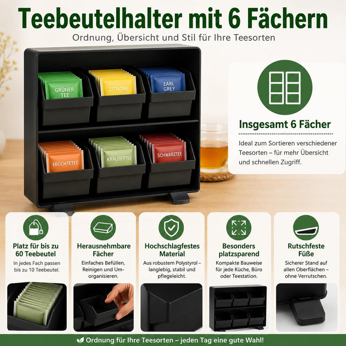 TEEBEUTELHALTER eckig Schwarz - Schwarz, Kunststoff (25/12cm) - MCW