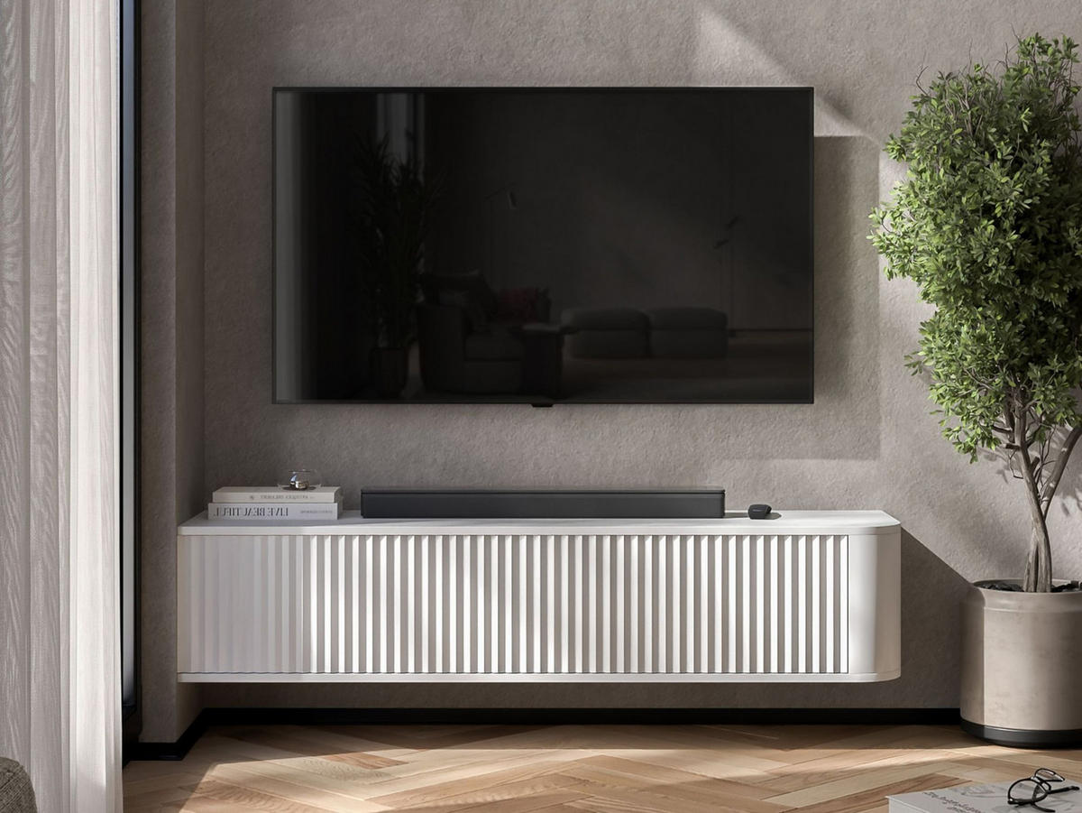 TV stolek Aurora bílý matný 140 cm - bílá, kompozitní dřevo (140/30/35cm) - Meble Lindner