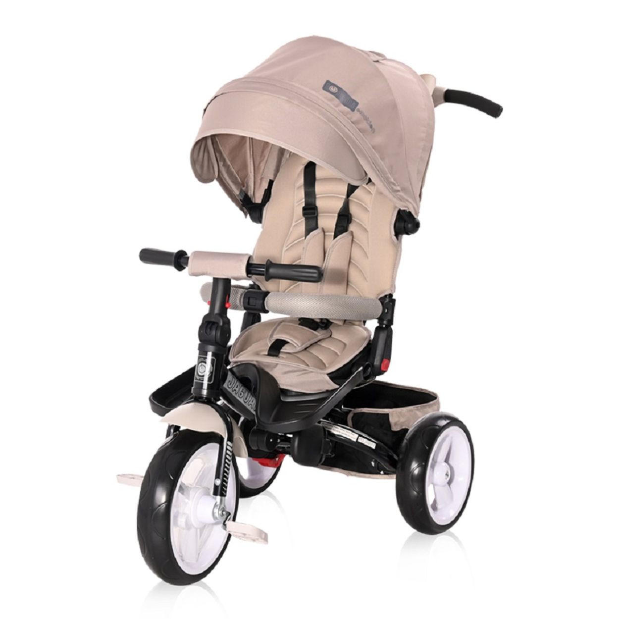 DREIRAD Jaguar 4 in 1 hellbraun Schiebestange Sitz drehbar, verstellbar, Faltdach - Braun, Metall (120/53/103cm) - Lorelli