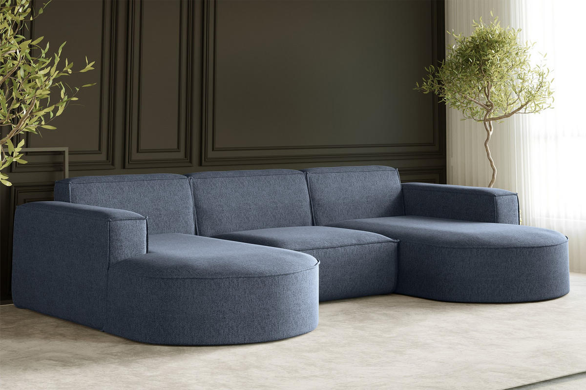 ECKSOFA U-Form MODENA STUDIO Stoff Verita Marineblau - Dunkelblau, Holz (165/299cm) - Kaiser Möbel