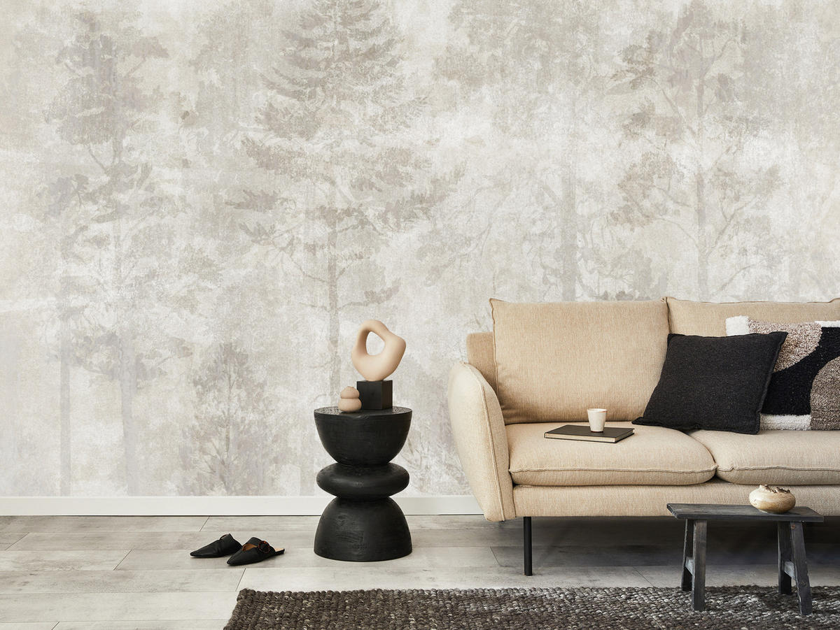 FOTOTAPETA Pre Obývaciu Izbu Boho Abstrakcia Les Stromy Betón Vintage 500 x 350 cm - béžová, papier (500/350cm) - Muralo