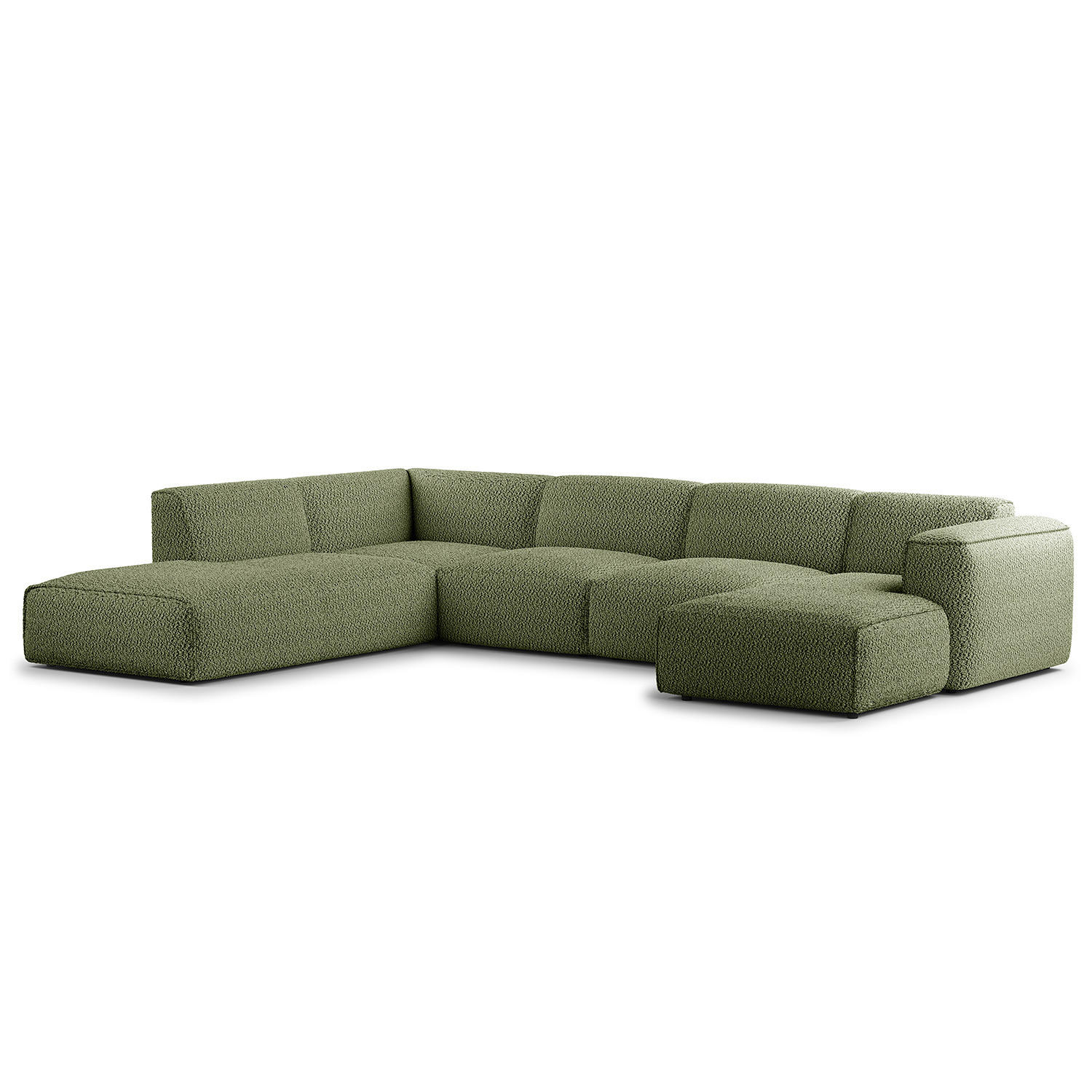 WOHNLANDSCHAFT mit Longchair - Schwarz/Grün, Kunststoff/Textil (325/71/235cm) - home24